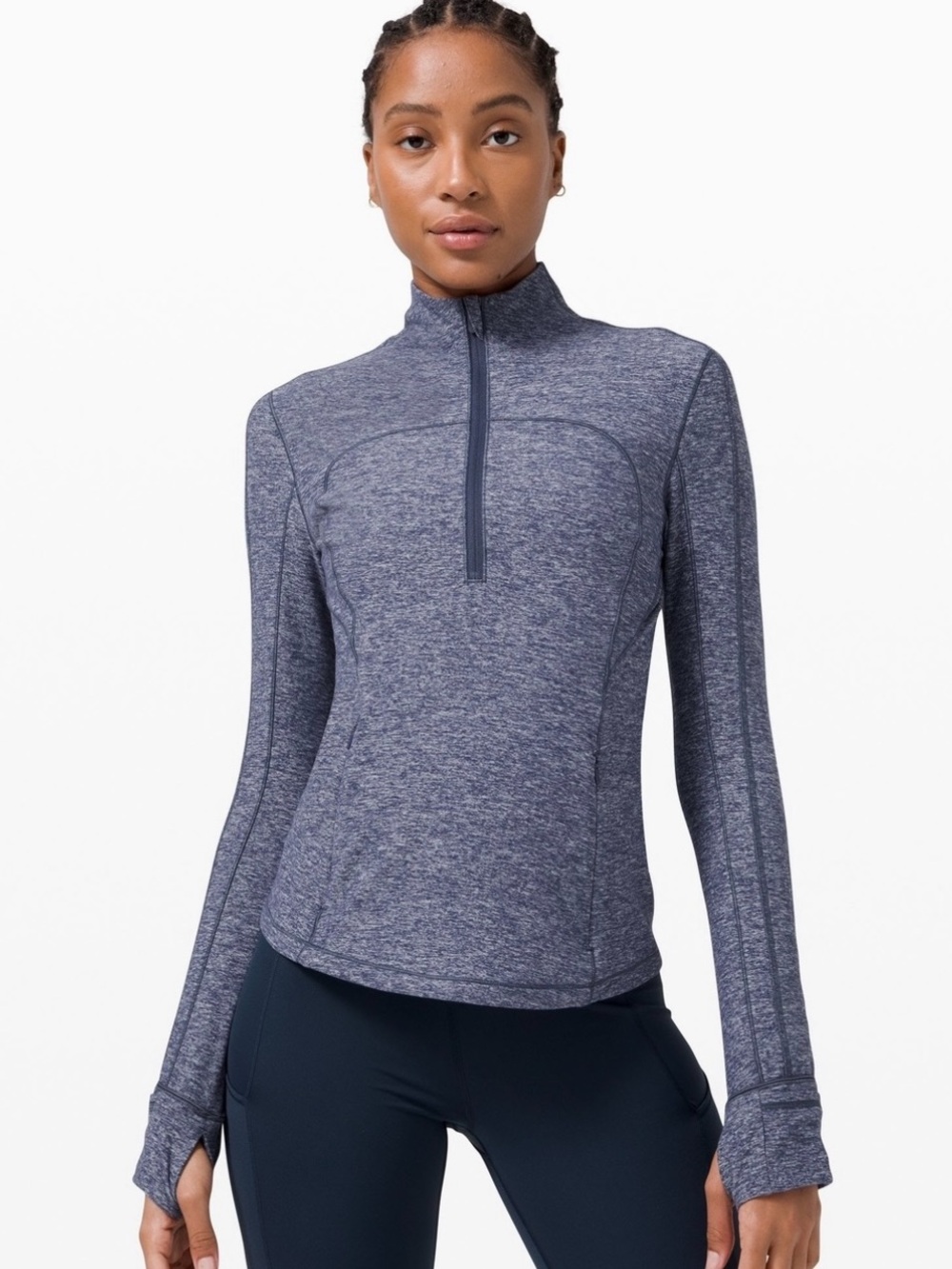 Lululemon Half-Zip Heathered Long Sleeve Top in Navy